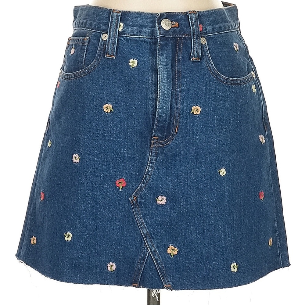 NEW MADEWELL Floral Embroidered Denim Mini Skirt Size 26